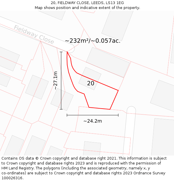 20, FIELDWAY CLOSE, LEEDS, LS13 1EG: Plot and title map