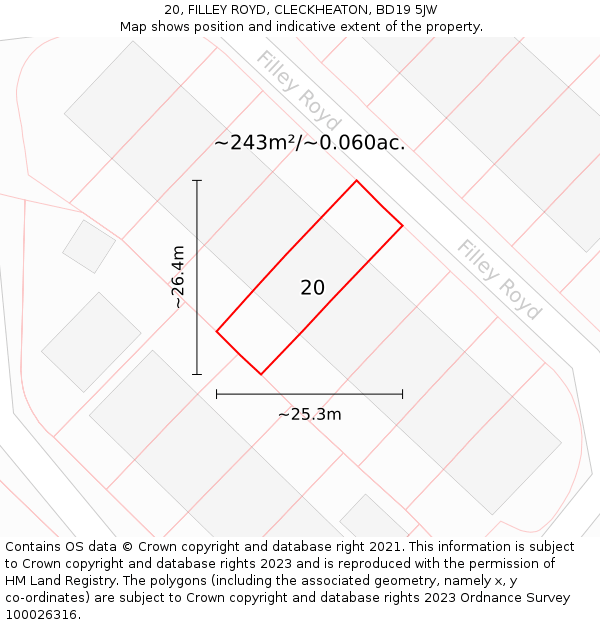 20, FILLEY ROYD, CLECKHEATON, BD19 5JW: Plot and title map