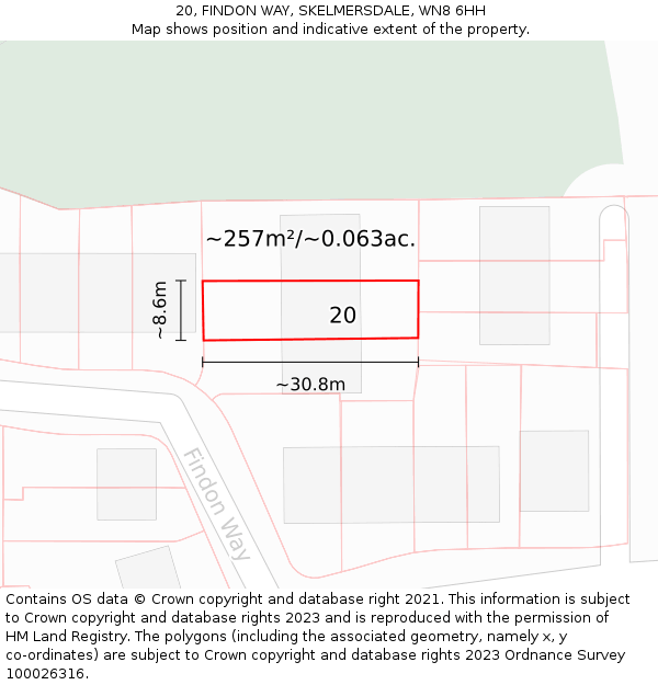 20, FINDON WAY, SKELMERSDALE, WN8 6HH: Plot and title map