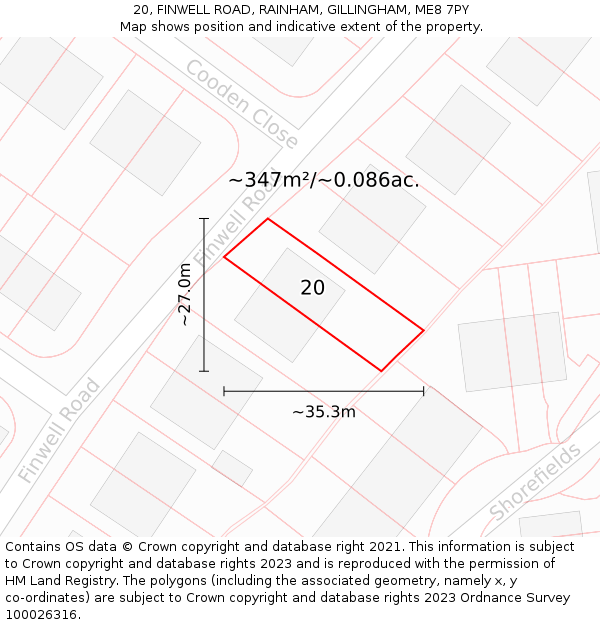 20, FINWELL ROAD, RAINHAM, GILLINGHAM, ME8 7PY: Plot and title map