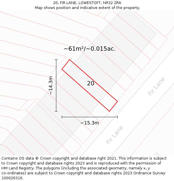 20, FIR LANE, LOWESTOFT, NR32 2RA: Plot and title map