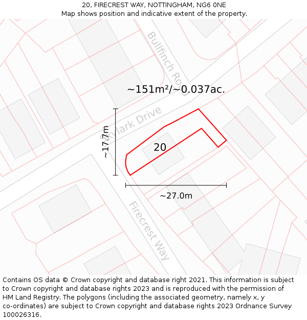 20, FIRECREST WAY, NOTTINGHAM, NG6 0NE: Plot and title map