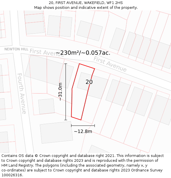 20, FIRST AVENUE, WAKEFIELD, WF1 2HS: Plot and title map