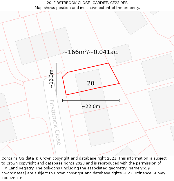 20, FIRSTBROOK CLOSE, CARDIFF, CF23 9ER: Plot and title map