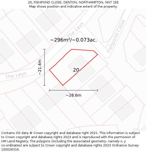 20, FISHPOND CLOSE, DENTON, NORTHAMPTON, NN7 1EE: Plot and title map