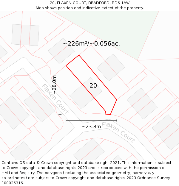 20, FLAXEN COURT, BRADFORD, BD6 1AW: Plot and title map