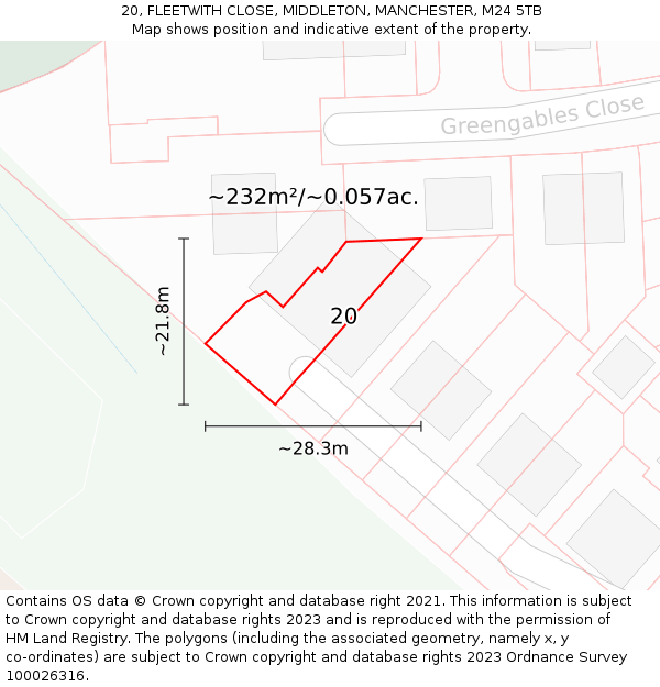 20, FLEETWITH CLOSE, MIDDLETON, MANCHESTER, M24 5TB: Plot and title map