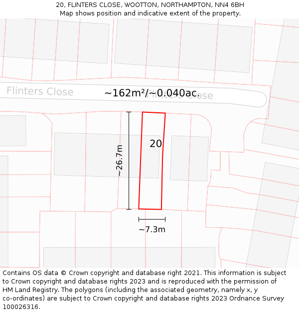 20, FLINTERS CLOSE, WOOTTON, NORTHAMPTON, NN4 6BH: Plot and title map