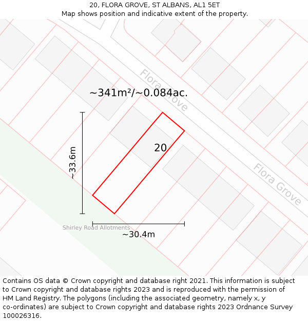 20, FLORA GROVE, ST ALBANS, AL1 5ET: Plot and title map