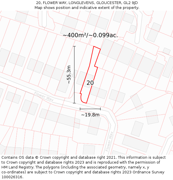 20, FLOWER WAY, LONGLEVENS, GLOUCESTER, GL2 9JD: Plot and title map