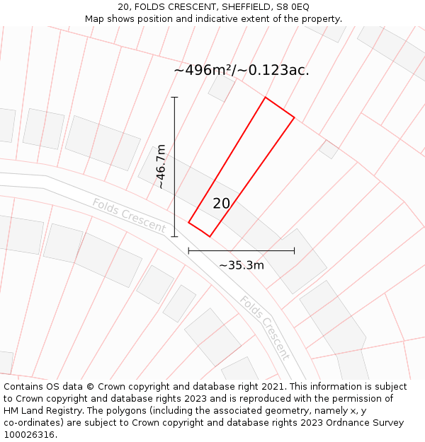 20, FOLDS CRESCENT, SHEFFIELD, S8 0EQ: Plot and title map