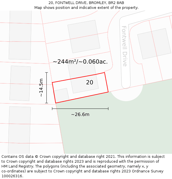 20, FONTWELL DRIVE, BROMLEY, BR2 8AB: Plot and title map