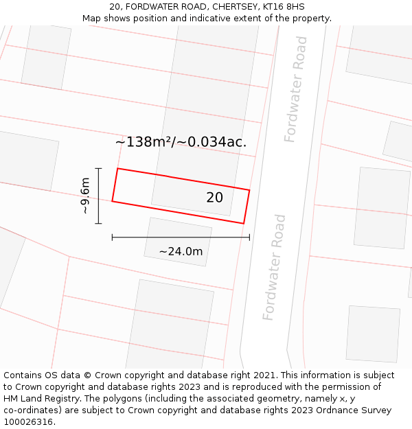 20, FORDWATER ROAD, CHERTSEY, KT16 8HS: Plot and title map