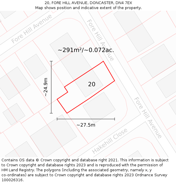 20, FORE HILL AVENUE, DONCASTER, DN4 7EX: Plot and title map