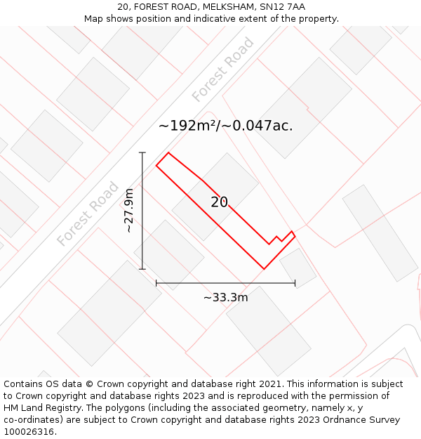 20, FOREST ROAD, MELKSHAM, SN12 7AA: Plot and title map