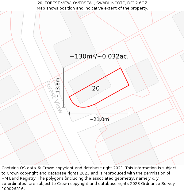 20, FOREST VIEW, OVERSEAL, SWADLINCOTE, DE12 6GZ: Plot and title map