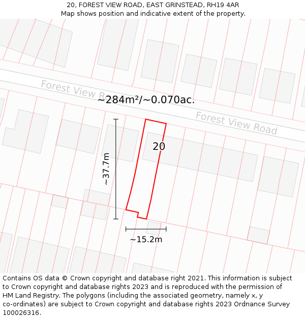 20, FOREST VIEW ROAD, EAST GRINSTEAD, RH19 4AR: Plot and title map