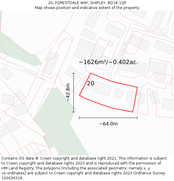 20, FORESTDALE WAY, SHIPLEY, BD18 1QP: Plot and title map