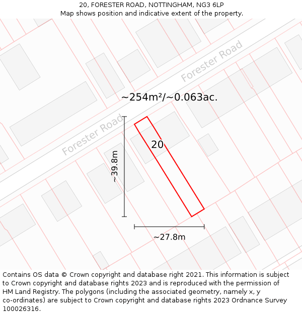 20, FORESTER ROAD, NOTTINGHAM, NG3 6LP: Plot and title map