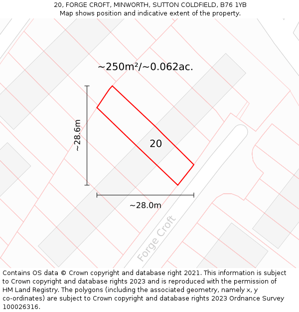 20, FORGE CROFT, MINWORTH, SUTTON COLDFIELD, B76 1YB: Plot and title map