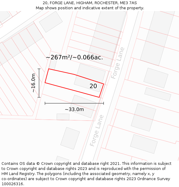 20, FORGE LANE, HIGHAM, ROCHESTER, ME3 7AS: Plot and title map