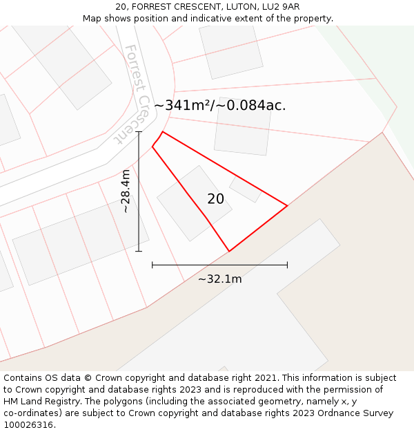 20, FORREST CRESCENT, LUTON, LU2 9AR: Plot and title map