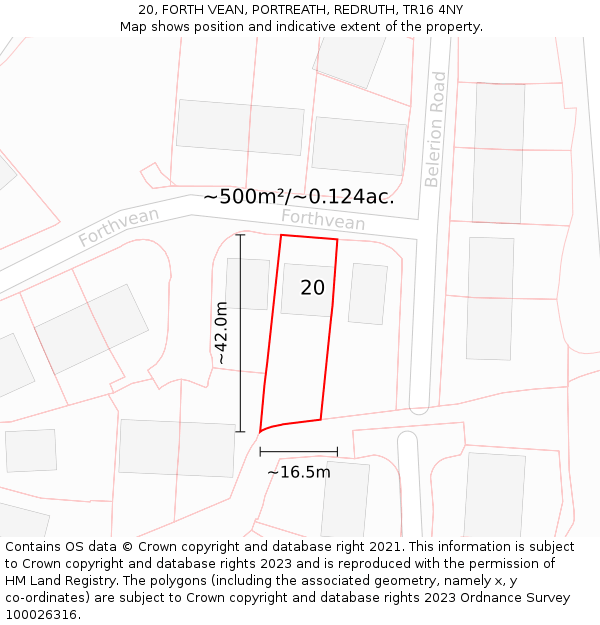 20, FORTH VEAN, PORTREATH, REDRUTH, TR16 4NY: Plot and title map