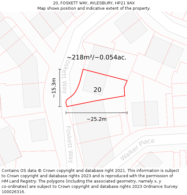 20, FOSKETT WAY, AYLESBURY, HP21 9AX: Plot and title map