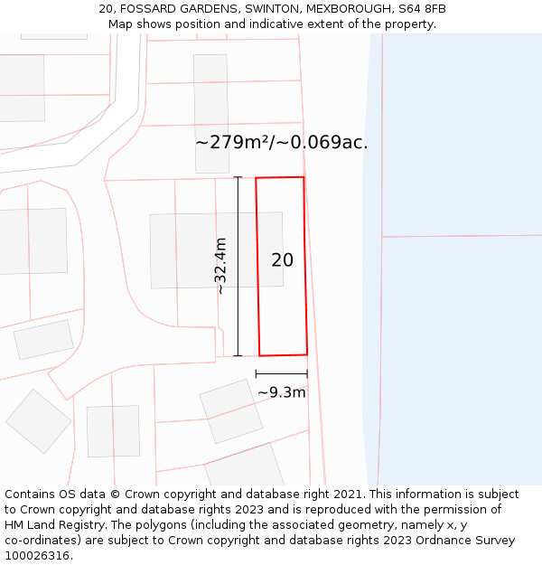 20, FOSSARD GARDENS, SWINTON, MEXBOROUGH, S64 8FB: Plot and title map