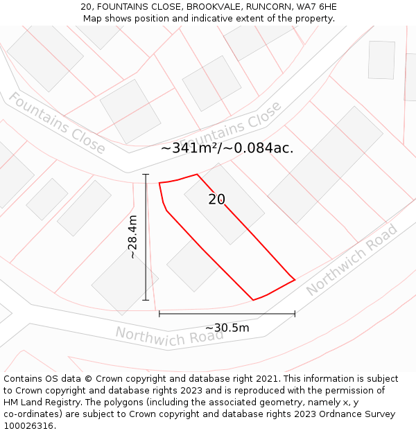 20, FOUNTAINS CLOSE, BROOKVALE, RUNCORN, WA7 6HE: Plot and title map