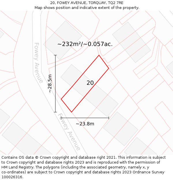 20, FOWEY AVENUE, TORQUAY, TQ2 7RE: Plot and title map