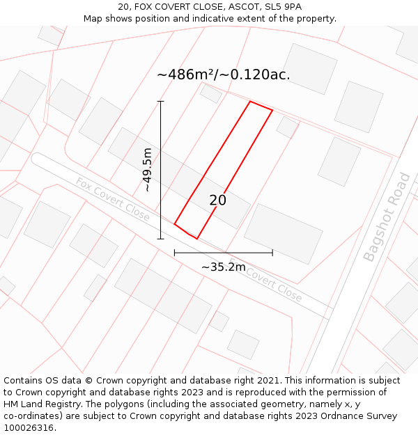 20, FOX COVERT CLOSE, ASCOT, SL5 9PA: Plot and title map