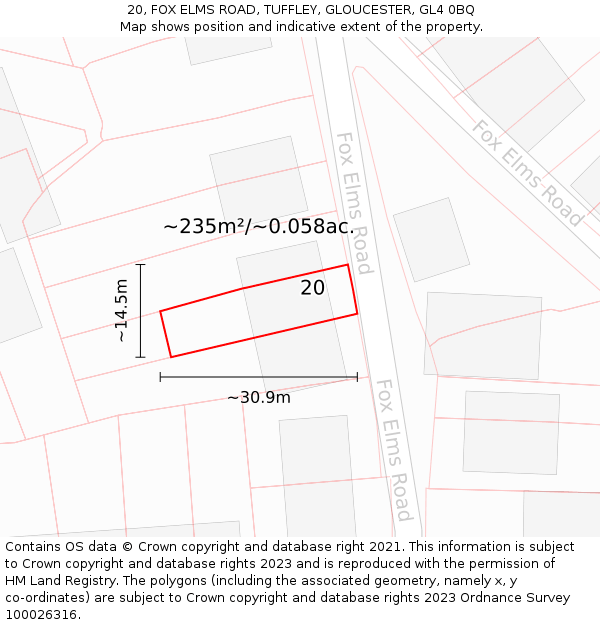 20, FOX ELMS ROAD, TUFFLEY, GLOUCESTER, GL4 0BQ: Plot and title map