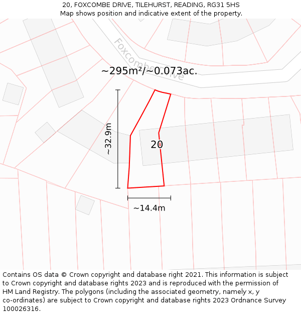 20, FOXCOMBE DRIVE, TILEHURST, READING, RG31 5HS: Plot and title map