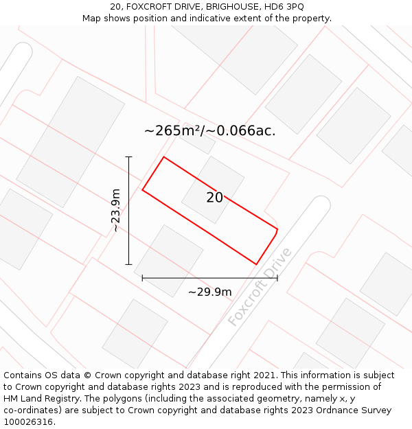 20, FOXCROFT DRIVE, BRIGHOUSE, HD6 3PQ: Plot and title map