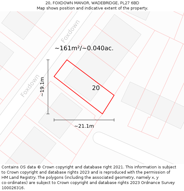 20, FOXDOWN MANOR, WADEBRIDGE, PL27 6BD: Plot and title map