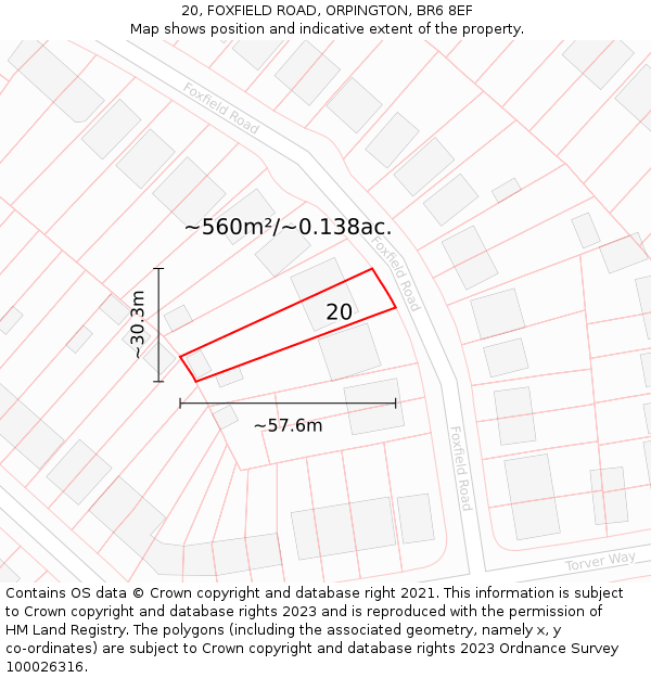 20, FOXFIELD ROAD, ORPINGTON, BR6 8EF: Plot and title map