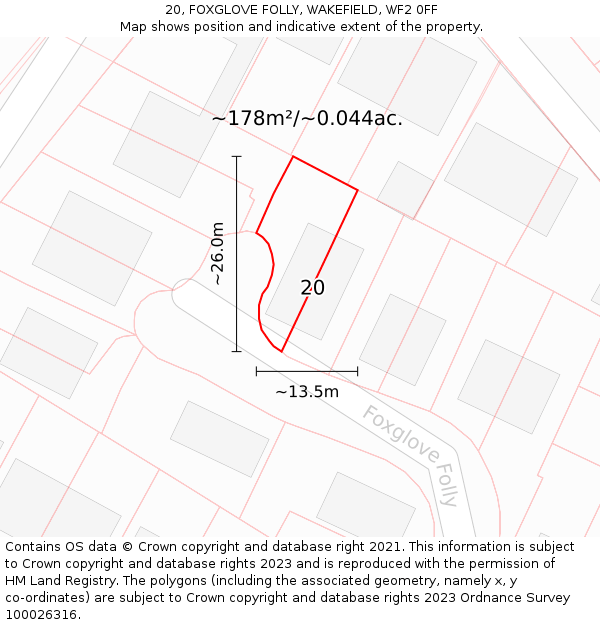 20, FOXGLOVE FOLLY, WAKEFIELD, WF2 0FF: Plot and title map