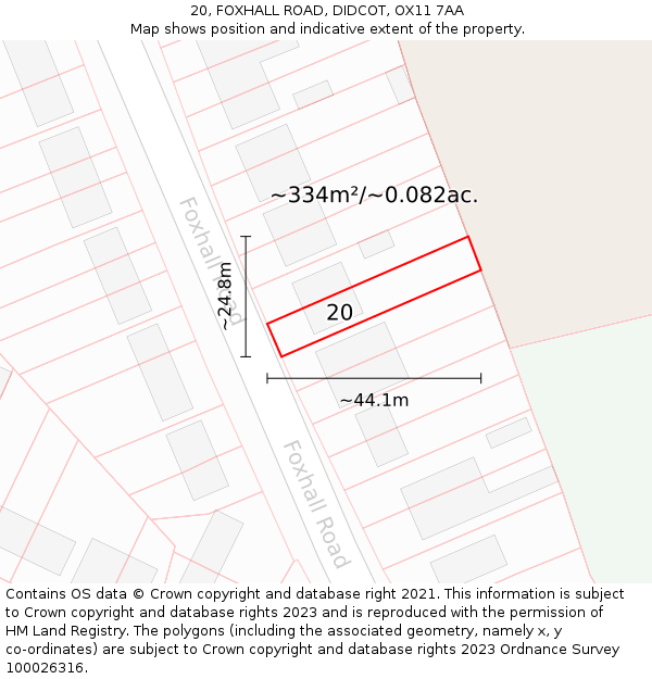 20, FOXHALL ROAD, DIDCOT, OX11 7AA: Plot and title map