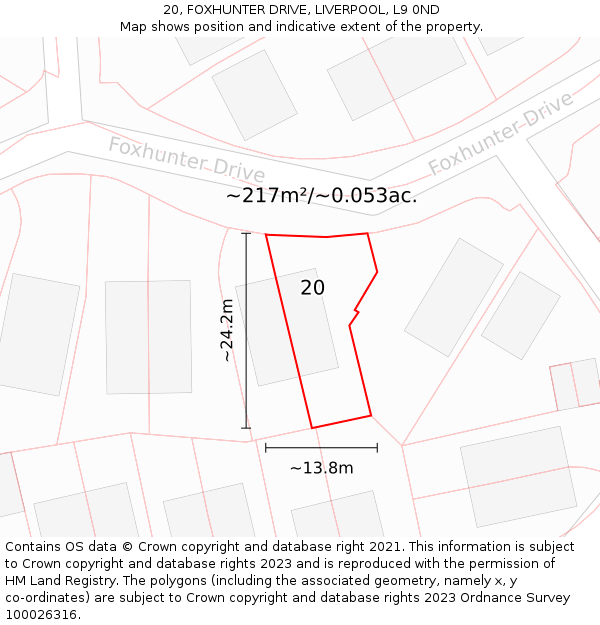 20, FOXHUNTER DRIVE, LIVERPOOL, L9 0ND: Plot and title map