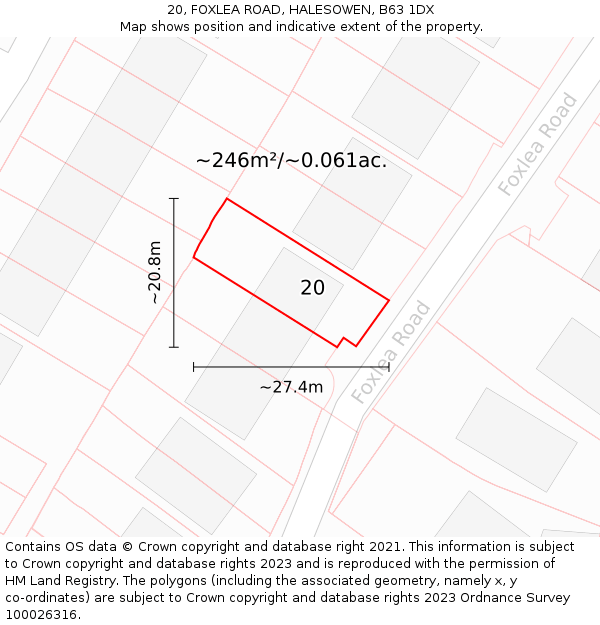 20, FOXLEA ROAD, HALESOWEN, B63 1DX: Plot and title map