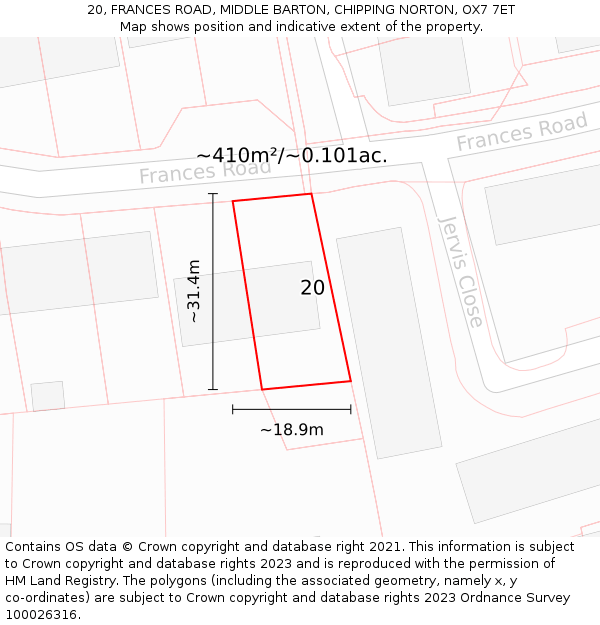 20, FRANCES ROAD, MIDDLE BARTON, CHIPPING NORTON, OX7 7ET: Plot and title map