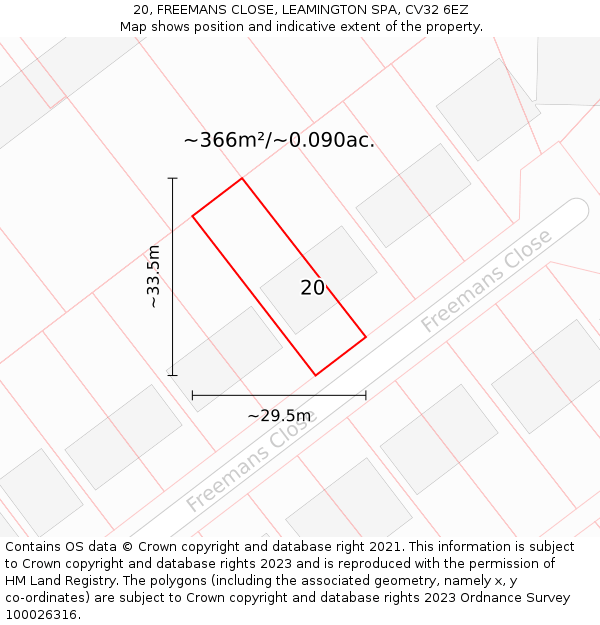20, FREEMANS CLOSE, LEAMINGTON SPA, CV32 6EZ: Plot and title map
