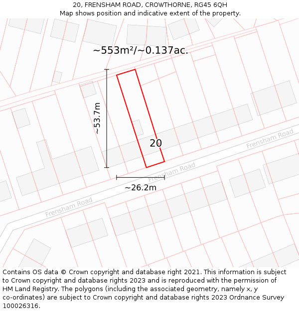 20, FRENSHAM ROAD, CROWTHORNE, RG45 6QH: Plot and title map