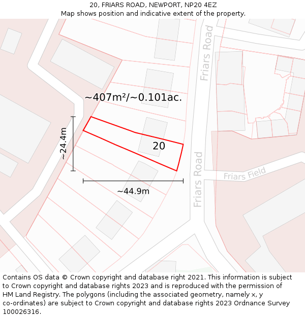 20, FRIARS ROAD, NEWPORT, NP20 4EZ: Plot and title map