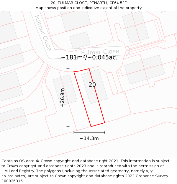 20, FULMAR CLOSE, PENARTH, CF64 5FE: Plot and title map