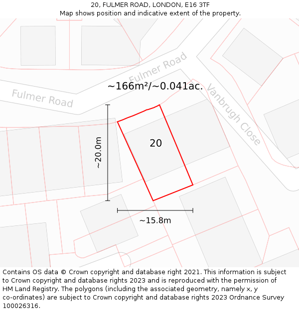 20, FULMER ROAD, LONDON, E16 3TF: Plot and title map