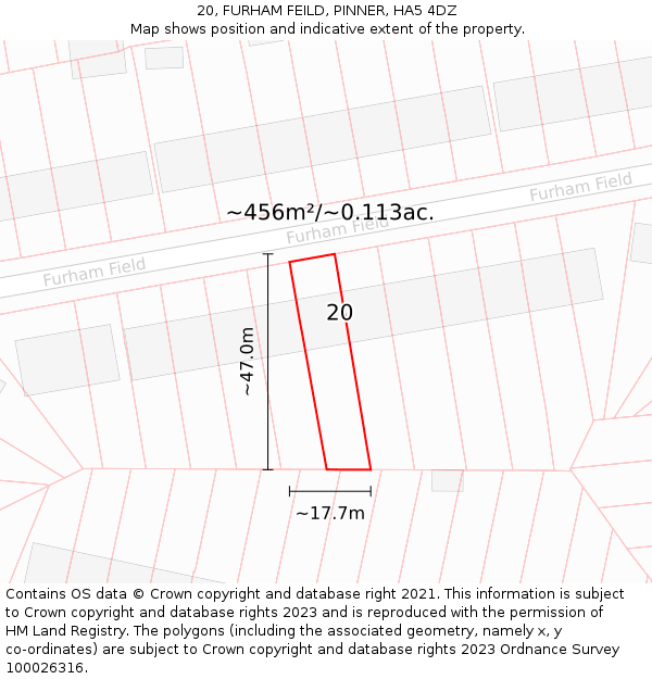 20, FURHAM FEILD, PINNER, HA5 4DZ: Plot and title map