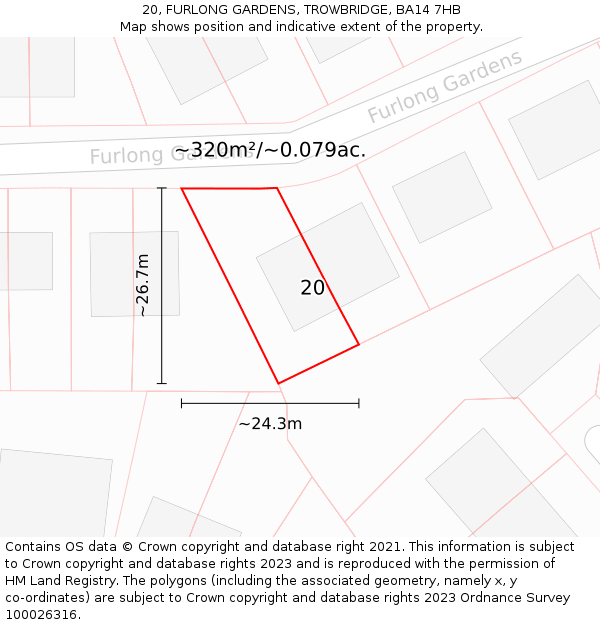 20, FURLONG GARDENS, TROWBRIDGE, BA14 7HB: Plot and title map