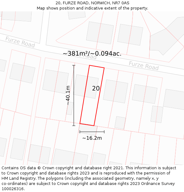 20, FURZE ROAD, NORWICH, NR7 0AS: Plot and title map